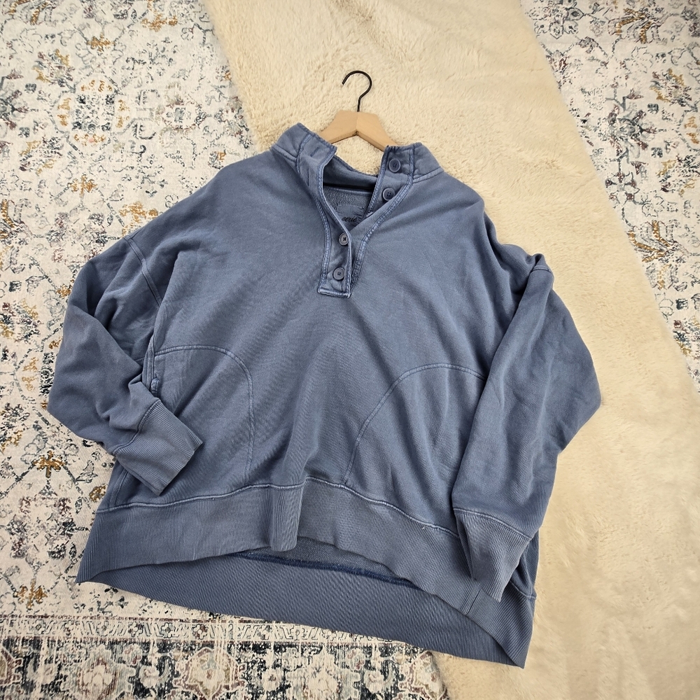 Aerie Blue Button Pullover Sweatshirt Women XL - Picture 1 of 8